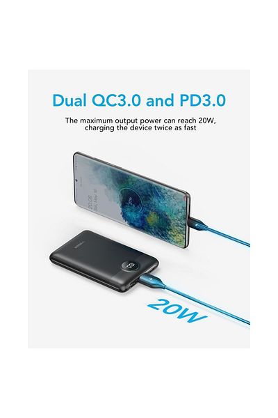 megaMobile External battery Veger S11, QC3.0 and PD 20W, 10000 mAh, LED Display, Black