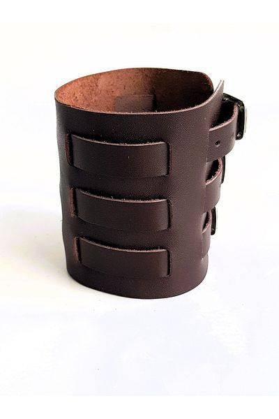 aysefe Real Leather 3 Belted Wide Ottoman Bracelet