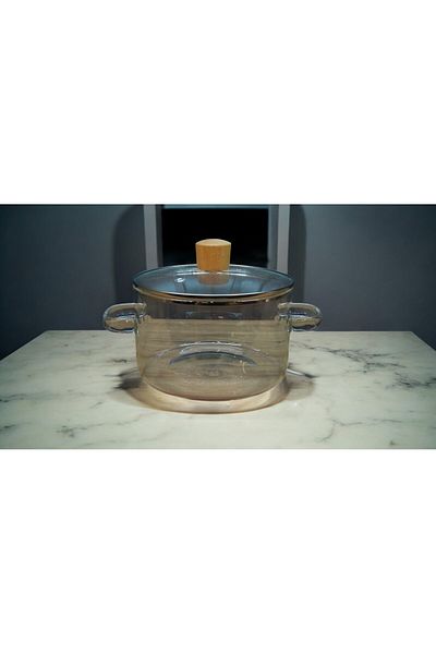 Kuka 1800 ml Heat Resistant Glass Pot with Bamboo Lid 16X13