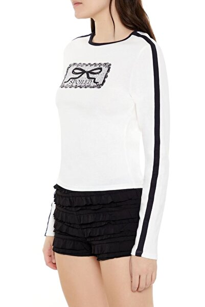 Forever 21 Fiyonk Baskılı Uzun Kollu Tişört