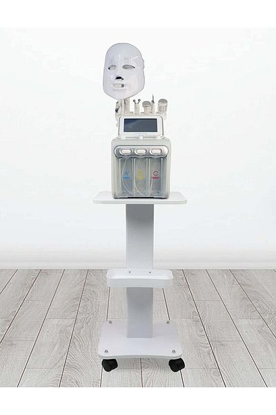 LA PERLA TECH Hydra Facial Beauty Machine Cart Rolling Trolley White Stand Wooden Tray Aluminum Alloy Frame 360