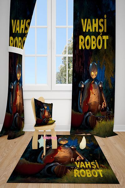 dekomingo Wild Robot Patterned 2 Wings Background Curtain
