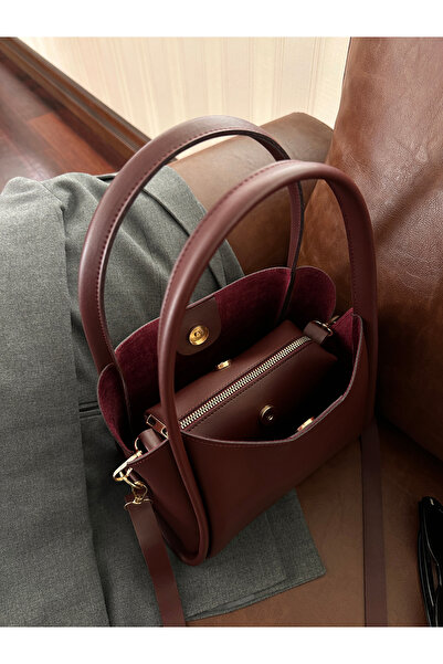 NOTHING Women's Burgundy Black Three-Compartment and Gold Detailed Scarf Gift Set of 2 Shoulder and Crossbody Bags Rainmona