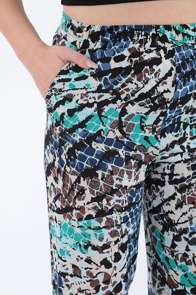 STELLETO Woven Viscose Patterned Flowy Wide Leg Summer Trousers