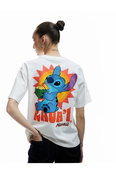 Koton Stitch Licensed Back Printed Short Sleeve Crew Neck Cotton Oversize T-Shirt
