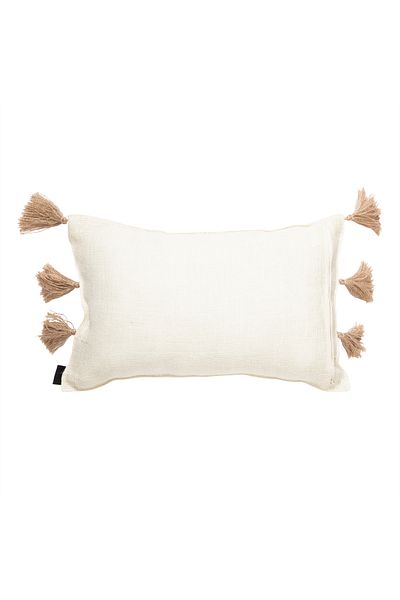 Mudo Home Beige Vera Jute Throw Pillow with Tassels - 35x55