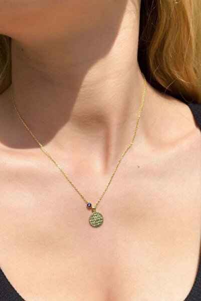 Spossy Silver Jewelry 925 Ayar Gümüş, 14 Ayar Gold, Ayet-el Kürsi, Bakara Suresi 255. Ayet Dua Yazılı Kolye