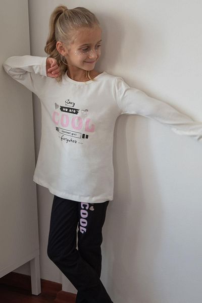 Breeze Girl's Tights Set Cool Girl Text Printed 4-8 Years, Ecru