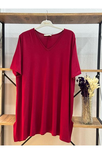 ÖZNE BUTİK Women's 100% Cotton V-Neck Short Sleeve Tunic