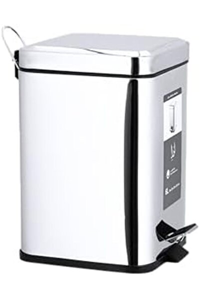ALSAIF Rectangle Trash Can, Made Of S/s With Soft, Closed Cover, Foot Pedal, Flat Cover, Silver, 6l