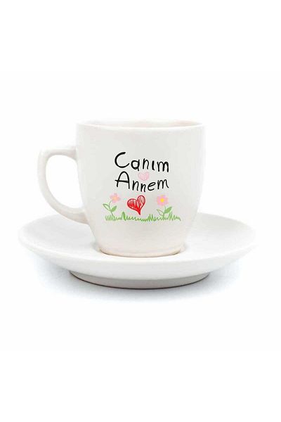 PALTO TASARIM My Dear Mother - Cream Colored Ceramic Turkish Coffee Cup