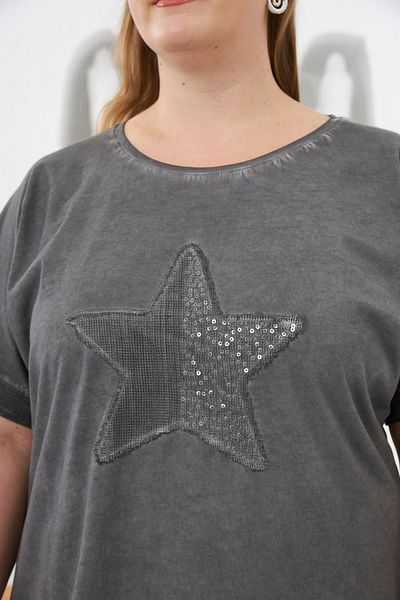 RMG Large Size Painted T-Shirt Smoked - Sequin Embroidered