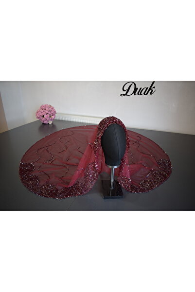 ZEN DUVAK Bordo Nakışlı Bahar Model Gelin Duvağı