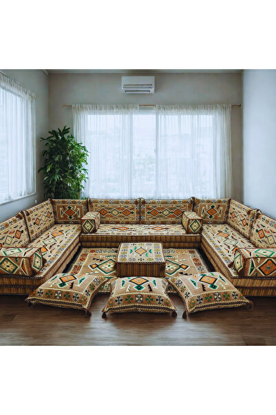daireden El Yapımı U Şekilli Şark Köşesi Minder Takımı 19 Parça Şark Köşesi (...