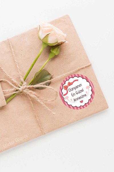 Sticker Ekspres Mother's Day Label with Ribbon and Flowers Waterproof Sticker