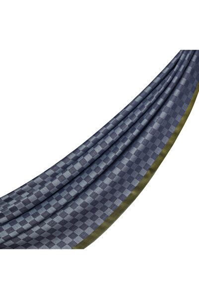 ipekevi Синій шарф з візерунком в клітинку з вовняного шовку