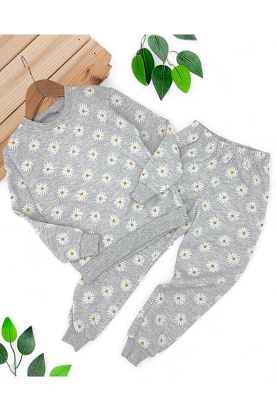 VOY KİDS Girl's Daisy 4-5-6-7-8-9-10 Years Old Seasonal Thin Pajama Nightwear Set