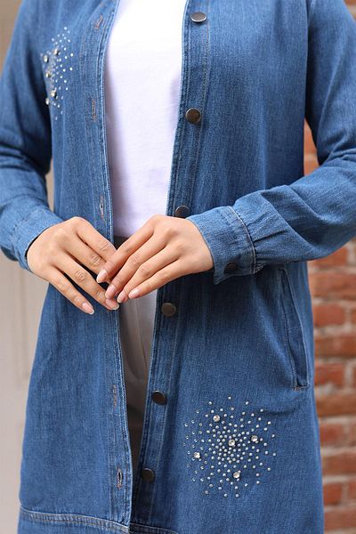 Modamihram Stone Detailed Denim ing Light Denim 19400
