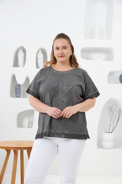 RMG Large Size Painted T-Shirt Smoked - Sequin Embroidered