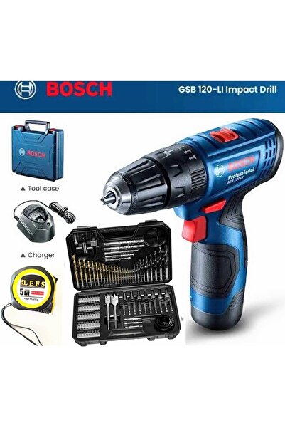 Bosch Gsb 120 Li Darbeli Matkap Vidalama (TEK BATARYA) ,Bosch V-Line 103 Parça Uç Seti ve Metre