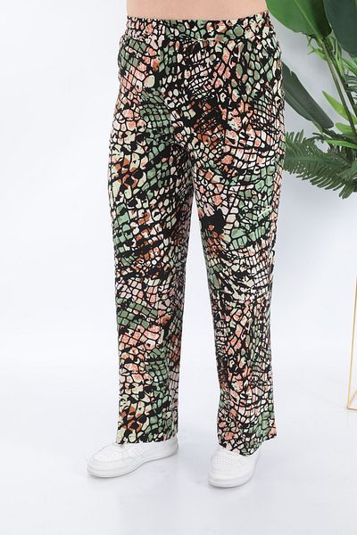 STELLETO Woven Viscose Patterned Flowy Wide Leg Summer Trousers