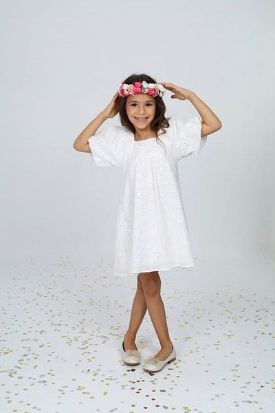 HC Kids Wear Girl's Summer 80% Cotton Scalloped White Dress