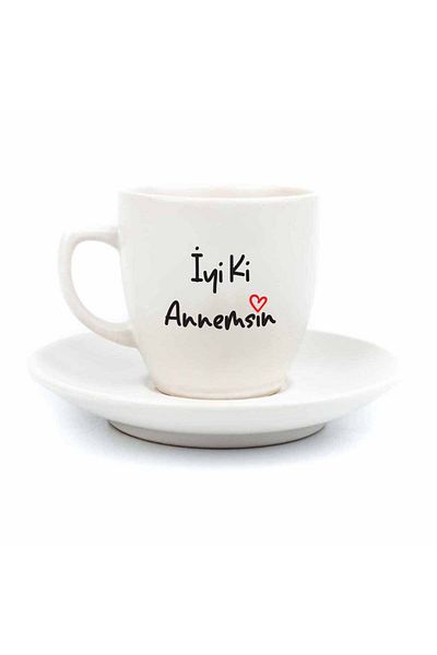 PALTO TASARIM Good, You'Re My Mother! Cream Turkish Coffee Cup - Mother's Day Gift Turkish Coffee Cup