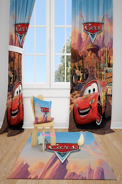 dekomingo Town Cars Car Patterned 2 Wing Background Curtain