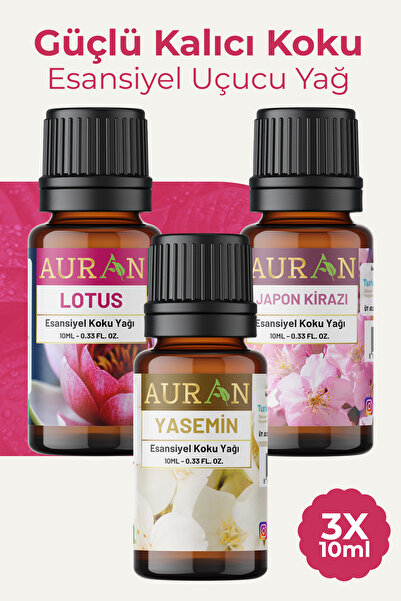 AURAN Yasemin, Lotus, Japon Kirazı Saf Esansiyel Uçucu Yağ Buhurdanlık Yağ Di...