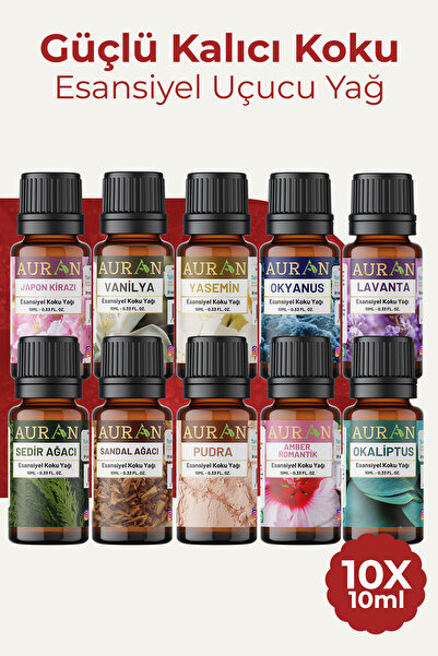 AURAN Favori 10'lu Set Esansiyel Uçucu Yağ Buhurdanlık Yağı Hava Nemlendirici Aroma Difüzörü Kokusu Esans