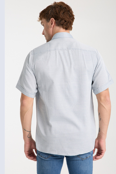 Varetta Чоловіча сорочка для немовлят, синя, з короткими рукавами, широким кроєм, кишенями та ґудзиками на комірі, бавовняна