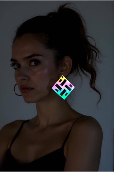 Angels Passion Square Earrings with Rainbow Reflectors, Stylish Laser Cut Earrings - Apbj012