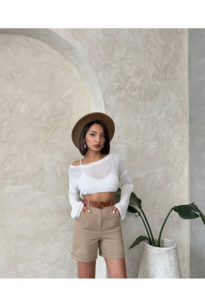 Bleu Petite High Waist Belted Gabardine Women's Shorts