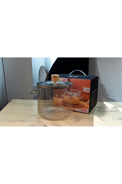 Kuka 2600 ml Heat Resistant Glass Pot with Bamboo Lid 18X16