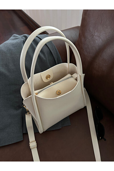 NOTHING Women's Cream Brown Detailed Scarf Set of 2 Shoulder and Crossbody Bag