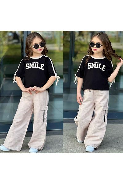 bambam kids SMILE WRITTEN PARAŞUTĂ PANTALONI DE VARĂ FETE DE VARĂ
