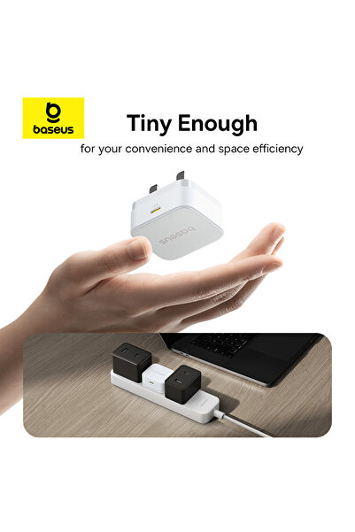 Baseus Palm 20W PD Fast Charging Wall Charger with Type-C to Lightning Cable 1M - UK Plug - White