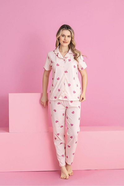ZambakModa Heart Buttoned Pajama Set