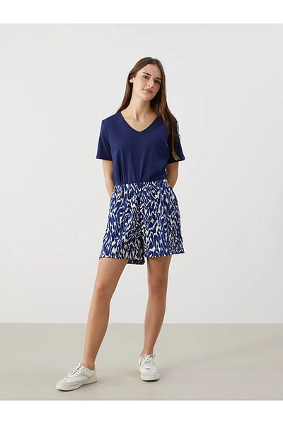 LC Waikiki Pantaloni scurți pentru femei LCW ECO Blue cu model elastic în talie