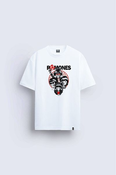 Darkia Ramones Music Band Printed Crew Neck Men's Women's White T-Shirt T-Shirt