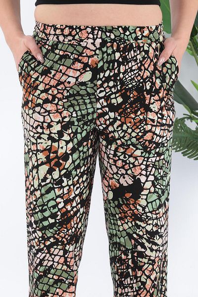STELLETO Woven Viscose Patterned Flowy Wide Leg Summer Trousers