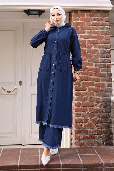 Modamihram Dark Blue Jeans Set - Tassel Detailed 19243