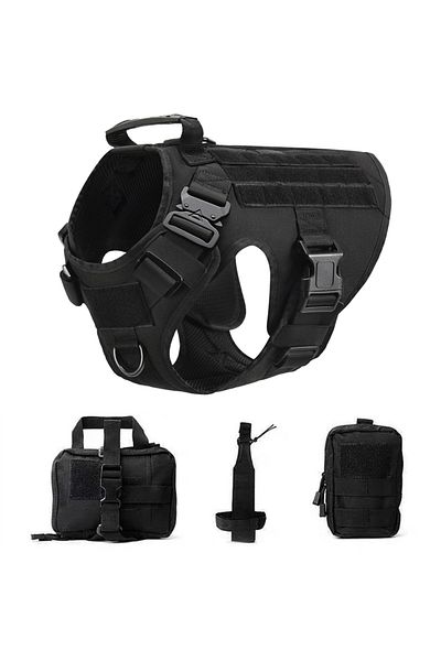 Choice L(30-40KG) Black 4 piece set Tactical Military Vest Pet German Shepherd Golden Retriever Tactical T
