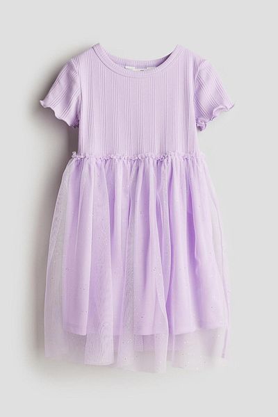 Monila Girl's Short Sleeve Skirt Tulle Glitter Detailed Lined Dress