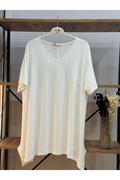 ÖZNE BUTİK Women's 100% Cotton V-Neck Short Sleeve Tunic