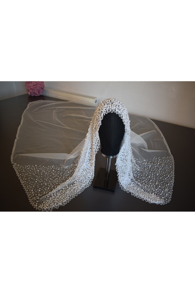 ZEN DUVAK Kare İnci Nakışlı Başlık Model Gelin Duvağı