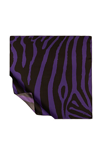 ipekevi Mor Makro Zebra Desenli Tivil İpek Eşarp