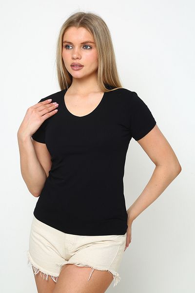 Oasis V-Neck Tight Slim Fit Black Short Sleeve Lycra Cotton Women's T-Shirt