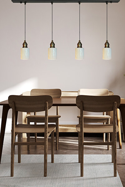 Bamyum Tiny Beyaz Cam Dörtlü Avize Lale Başlık Retro Sarkıt Lamba Restoran Salon Aydınlatma