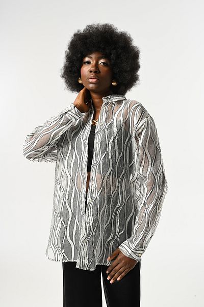 Orfeo Negro Women's Transparent Patterned Oversize Cut Shirt